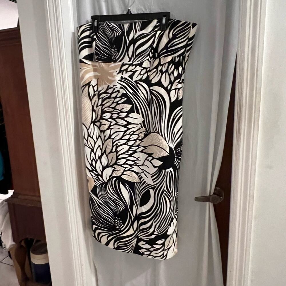 Ann Taylor black tan tropical floral strapless dress size 14